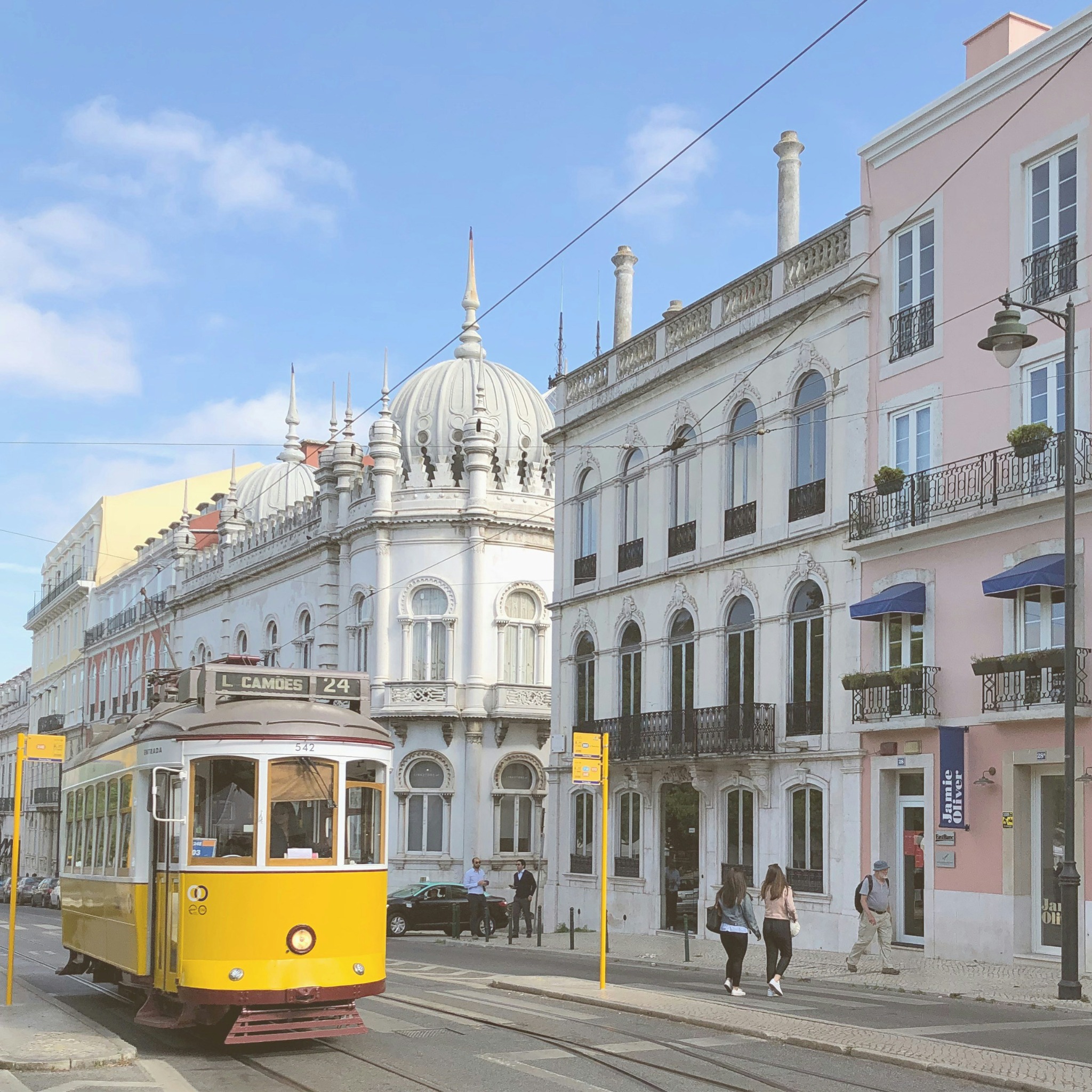 Lisbon tram on hill street